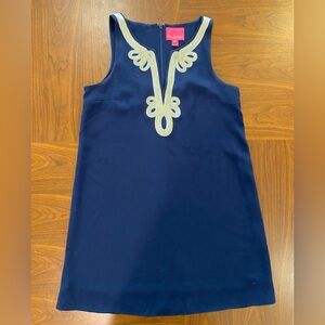 Lilly Pulitzer Cherlyn Soft Shift Dress in True Navy with Gold Detail Size 10